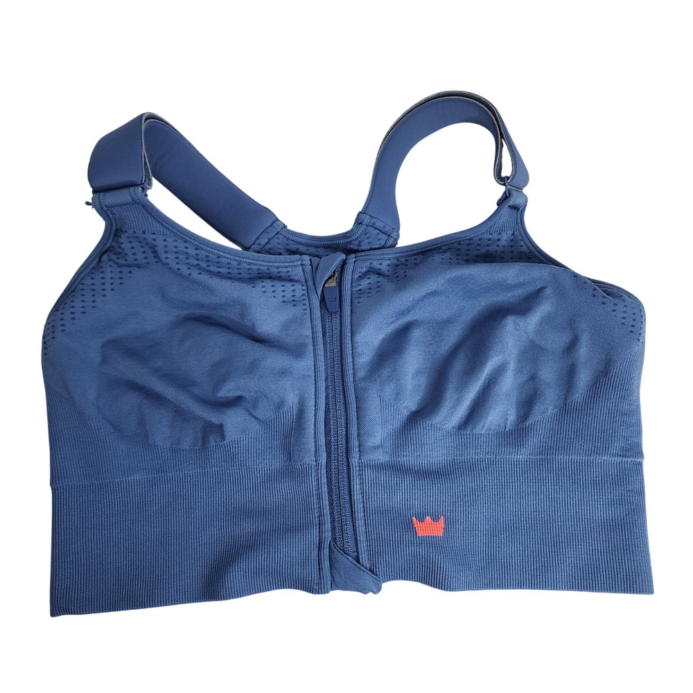SHEFIT Luxe Sports Bra Women Blue Zip Front Adjustable High Impact
